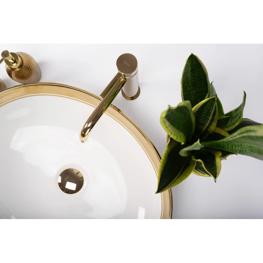 REA-U9650 - Opzetwastafel MARGOT 40x52 cm keramiek/wit/goud
