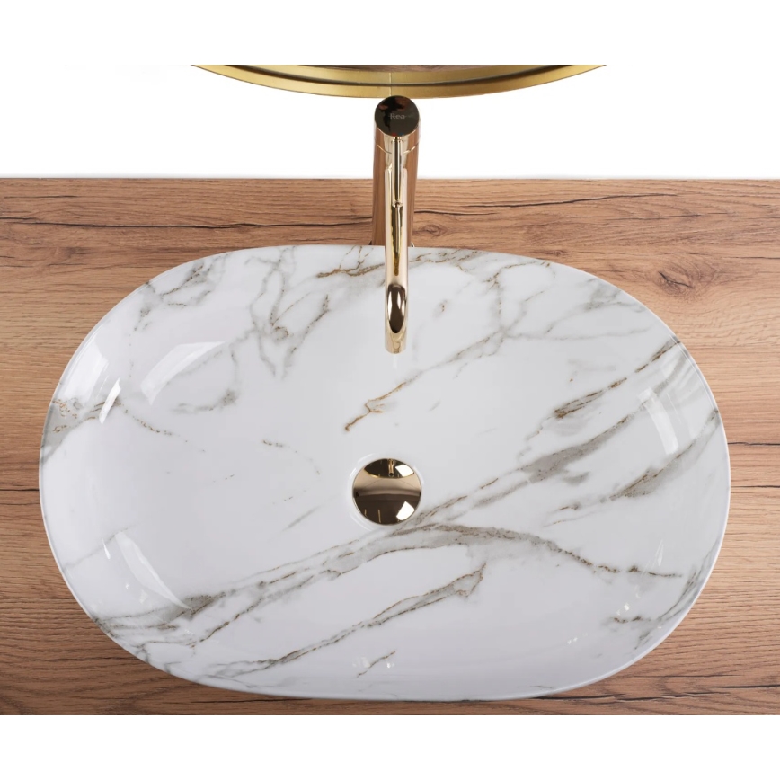 REA-U9656 - Opzetwastafel CLEO 41 x 60,5 cm keramiek/marmerdecor