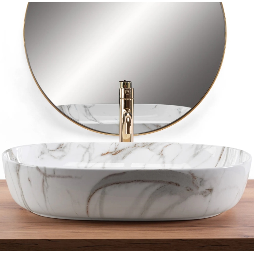 REA-U9656 - Opzetwastafel CLEO 41 x 60,5 cm keramiek/marmerdecor