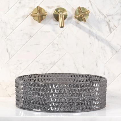 REA-U9671 - Opzetwastafel CRISTAL Ø 35,5 cm glas/rookgrijs