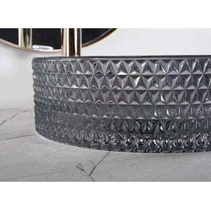 REA-U9671 - Opzetwastafel CRISTAL Ø 35,5 cm glas/rookgrijs