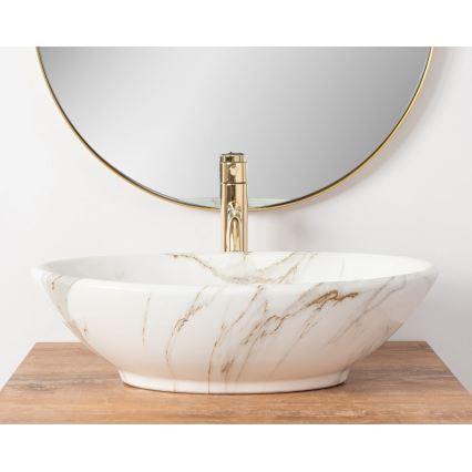 REA-U9685 - Opzetwastafel PAMELA 33x53 cm keramiek/marmerdecor