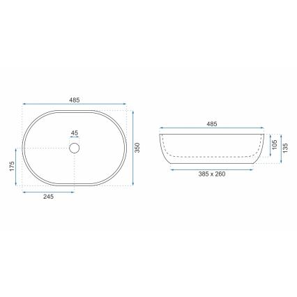 REA-U9888 - Opzetwastafel LARA 35x48,5 cm keramiek/steenlook