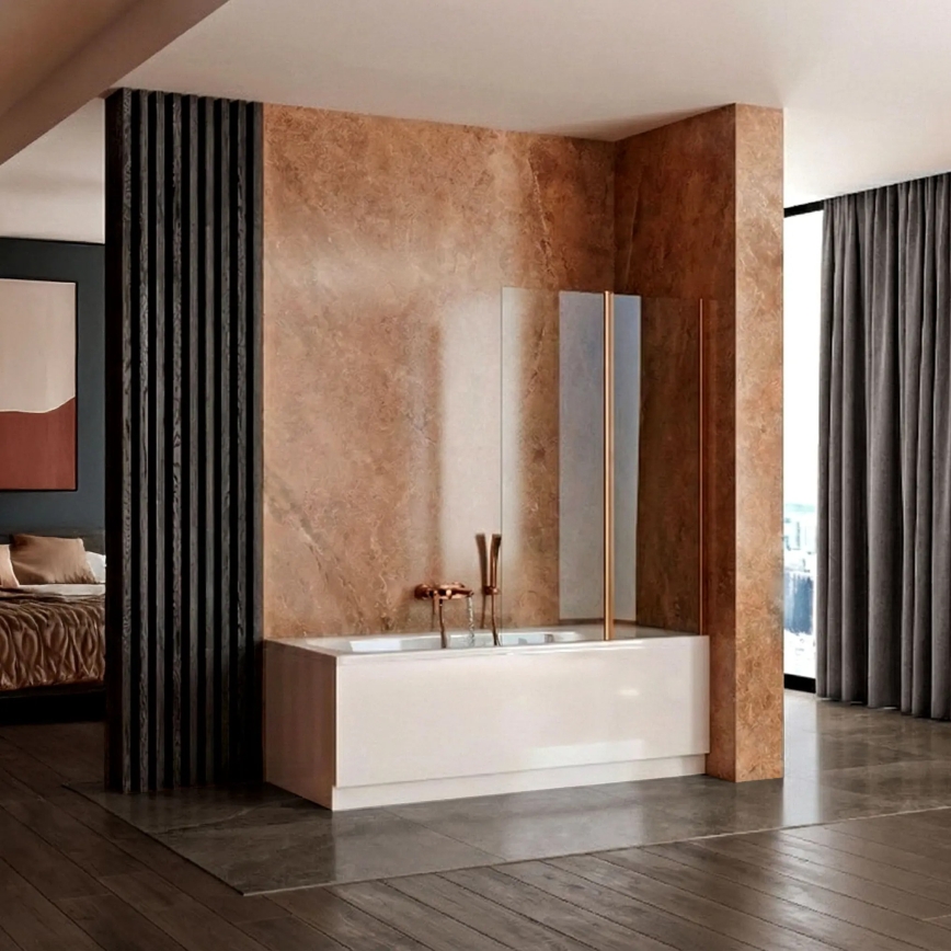 REA-W5696 - Vouwbare badwand AGAT 140x80 cm geborsteld koper/helder