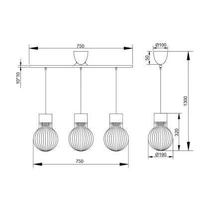 Reality - Hanglamp aan een koord DAVE 3xE27/40W/230V