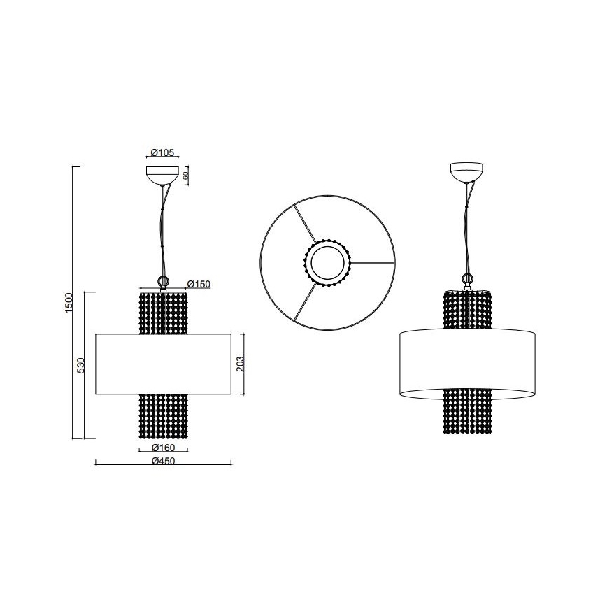 Reality - Hanglamp aan een koord KING 3xE14/28W/230V zilver