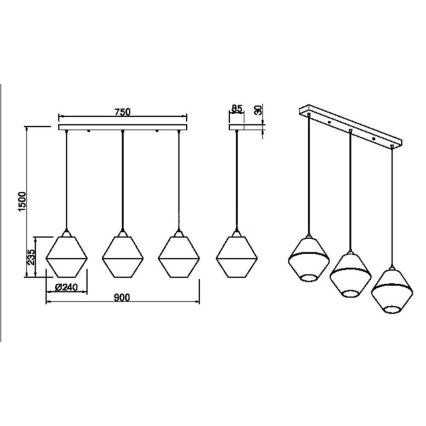 Reality - Hanglamp aan een koord TRENTO 3xE27/40W/230V