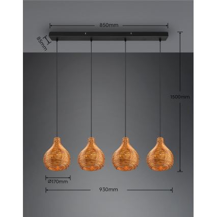 Reality - Hanglamp aan kabel SPROUT 3xE14/40W/230V bruin/rotan