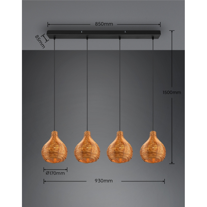 Reality - Hanglamp aan kabel SPROUT 3xE14/40W/230V bruin/rotan