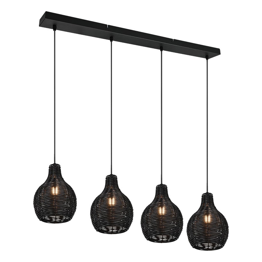 Reality - Hanglamp met kabel SPROUT 4xE14/30W/230V zwart/rotan