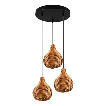 Reality - Snoerhanglamp SPROUT 3xE14/40W/230V bruin/rotan