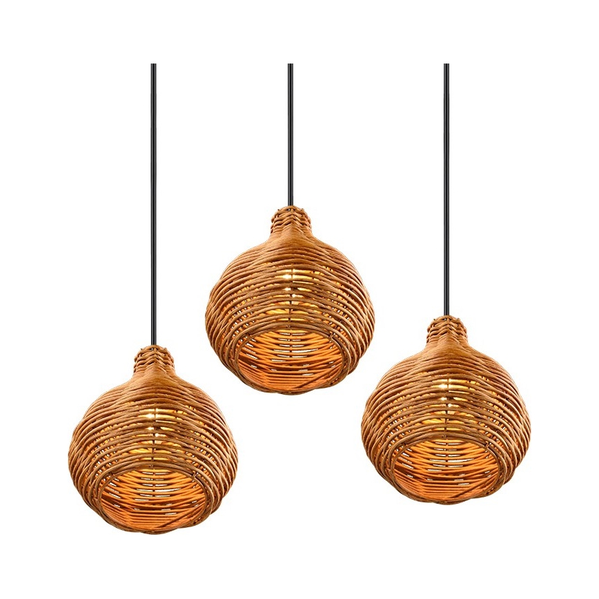 Reality - Snoerhanglamp SPROUT 3xE14/40W/230V bruin/rotan