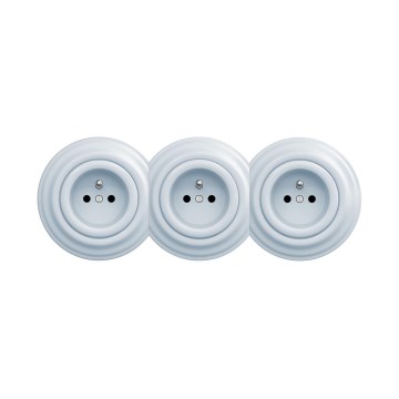 Reblig - Driedubbele retro wandcontactdoos met afdekraam 230 V, blauw
