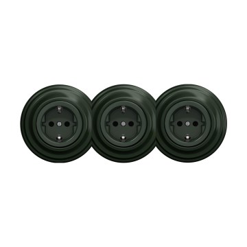 Reblig - Driedubbele retro-wandcontactdoos met SCHUKO-afdekraam 230V groen