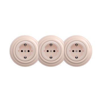 Reblig - Driedubbele retro-wandcontactdoos met SCHUKO-afdekraam 230V oudroze
