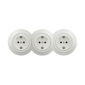 Reblig - Driedubbele retro-wandcontactdoos voor huishoudelijk gebruik met SCHUKO-afdekraam 230V keramisch wit