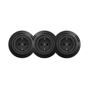 Reblig - Drievoudig retro stopcontact met afdekraam SCHUKO 230 V zwart
