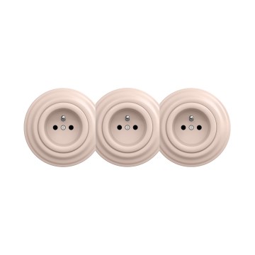 Reblig - Drievoudige retro-wandcontactdoos met afdekraam, 230V, oudroze