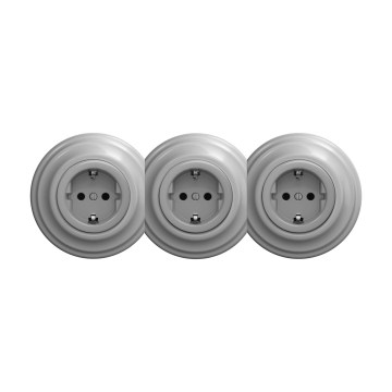 Reblig - Drievoudige retro-wandcontactdoos met afdekraam SCHUKO 230V grijs