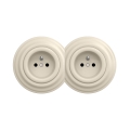 Reblig - Dubbel retro stopcontact met afdekraam, 230 V, beige