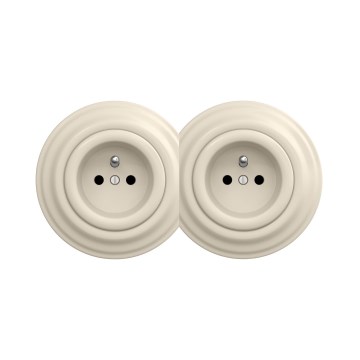 Reblig - Dubbel retro stopcontact met afdekraam, 230 V, beige