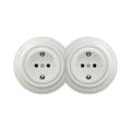 Reblig -Dubbel retro stopcontact met afdekraam SCHUKO 230V keramisch wit