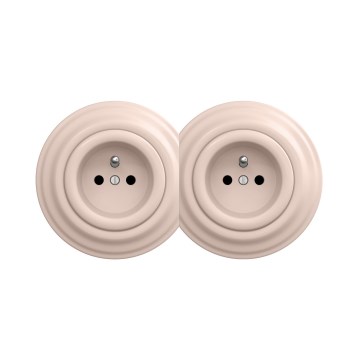 Reblig - Dubbel retro stopcontact voor huishoudelijk gebruik met frame 230V, oudroze