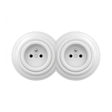 Reblig - Dubbel retro stopcontact voor in huis met afdekraam 230V sneeuwwit