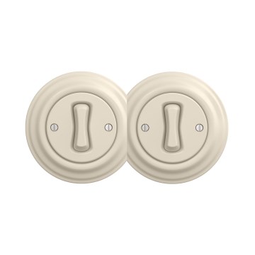 Reblig - Dubbele eenpolige retro schakelaar met afdekraam nr. 1, beige