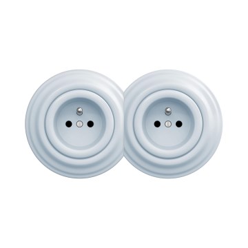 Reblig - Dubbele retro wandcontactdoos met afdekraam 230V blauw