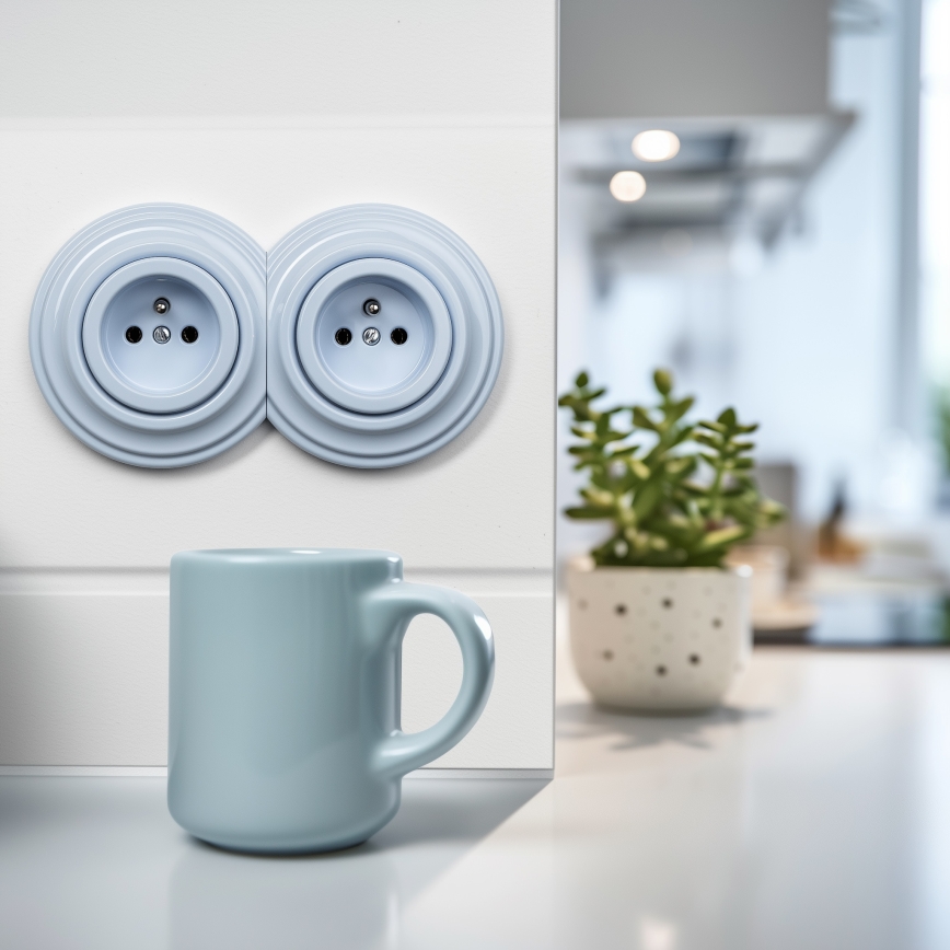 Reblig - Dubbele retro wandcontactdoos met afdekraam 230V blauw