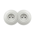 Reblig - Dubbele retro-wandcontactdoos met afdekraam 230V keramisch wit