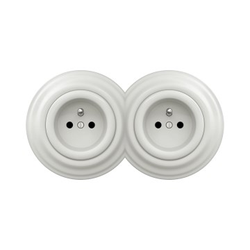 Reblig - Dubbele retro-wandcontactdoos met afdekraam 230V keramisch wit