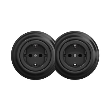 Reblig - Dubbele retro-wandcontactdoos met afdekraam, SCHUKO, 230 V, zwart