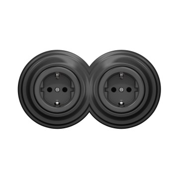 Reblig - Dubbele retro-wandcontactdoos met afdekraam SCHUKO 230V, antraciet