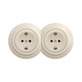 Reblig - Dubbele retro wandcontactdoos met afdekraam SCHUKO 230V beige