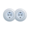 Reblig - Dubbele retro wandcontactdoos met afdekraam SCHUKO 230V blauw