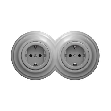 Reblig - Dubbele retro wandcontactdoos met afdekraam SCHUKO 230V grijs