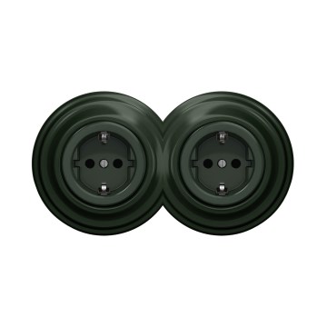 Reblig - Dubbele retro wandcontactdoos met afdekraam SCHUKO 230V groen