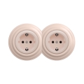 Reblig - Dubbele retro wandcontactdoos met frame SCHUKO 230 V oudroze