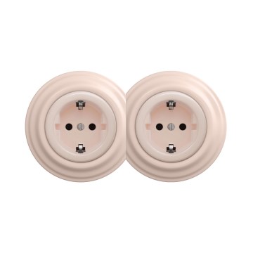 Reblig - Dubbele retro wandcontactdoos met frame SCHUKO 230 V oudroze