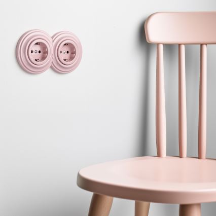 Reblig - Dubbele retro wandcontactdoos met frame SCHUKO 230 V oudroze
