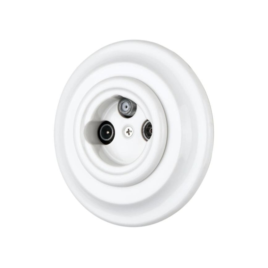Reblig - Porseleinen retro TV/SAT-W wandcontactdoos wandcontactdoos met frame wandcontactdoos wit