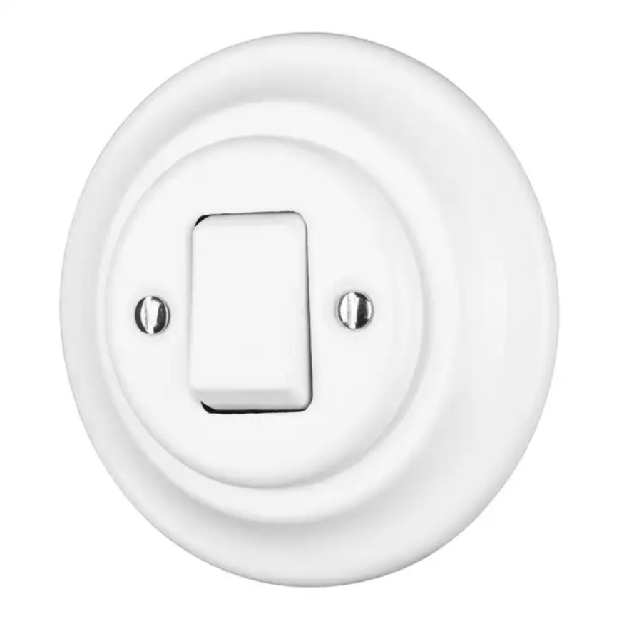 Reblig - Porseleinen retro enkele schakelaar met afdekraam nr. 7, wit