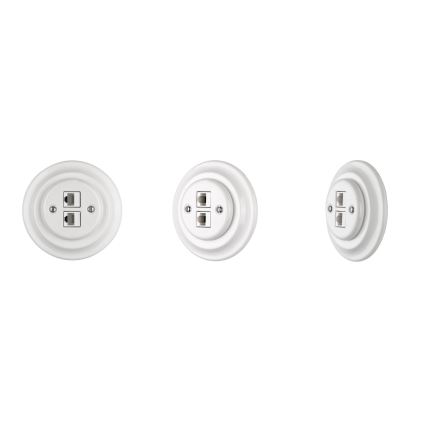 Reblig - Porseleinen retro Ethernet-wandcontactdoos zonder afdekraam, 2x CAT5e, wit