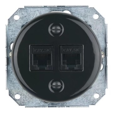 Reblig - Porseleinen retro Ethernet-datadoos zonder afdekraam 2x CAT5e zwart