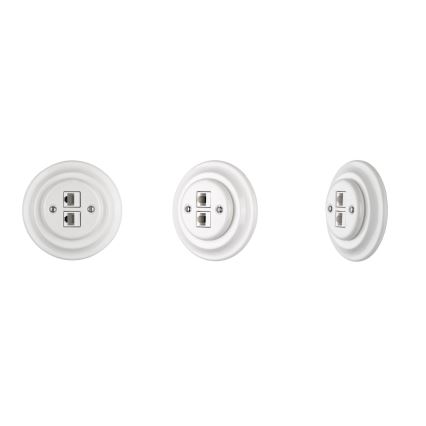 Reblig - Porseleinen retro ethernet-wandcontactdoos met afdekraam, 2x CAT.5E, wit