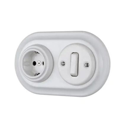 Reblig - Porseleinen retro huishoudelijk stopcontact zonder afdekraam 250V/16A wit