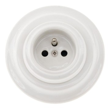Reblig - Porseleinen retro stopcontact voor huishoudelijk gebruik met afdekraam, 250 V/16 A, wit