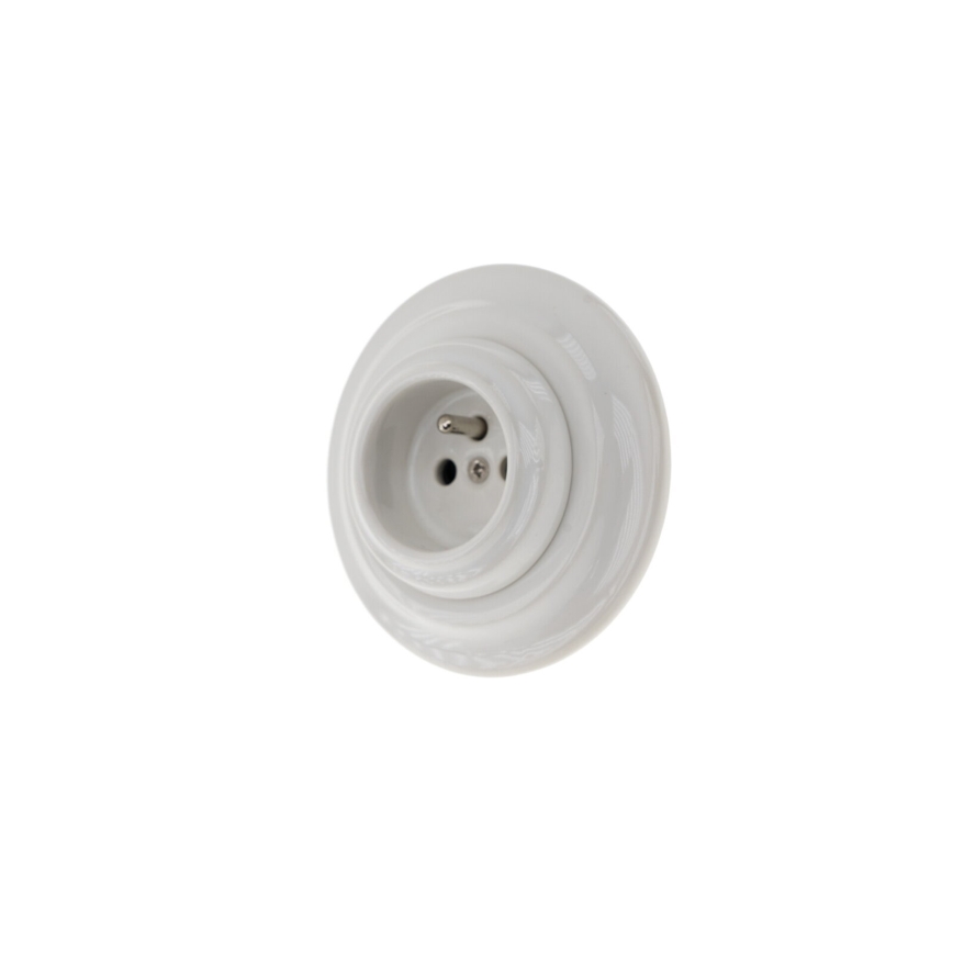 Reblig - Porseleinen retro stopcontact voor huishoudelijk gebruik met afdekraam, 250 V/16 A, wit